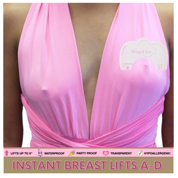 Woman showing how Instant Breast Lift Kits Work