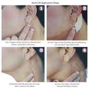Four part photo of how to use the instant neck lift